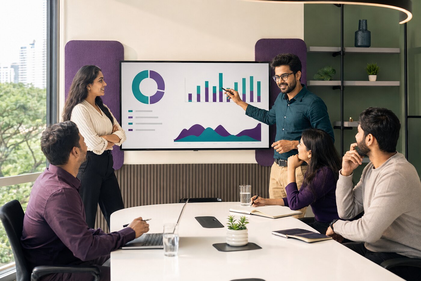 Indian professionals taking part in a workplace presentation